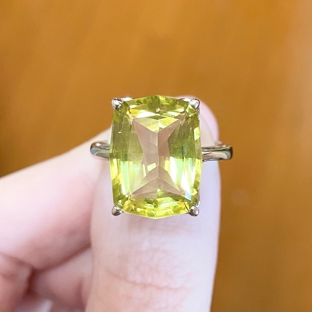 14K Large Radiant 14 Carat Yellow Topaz Solitaire Solid White Gold Size … - Picture 5 of 11